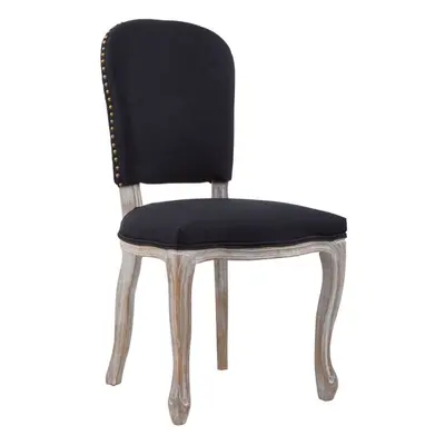 Premier Housewares Kensington Townhouse Black Linen Dining Chair with Antique Finish Legs