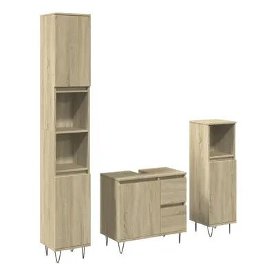 vidaXL Bathroom Furniture Set Piece Sink Cabinet Sonoma Oak Engineered Wood