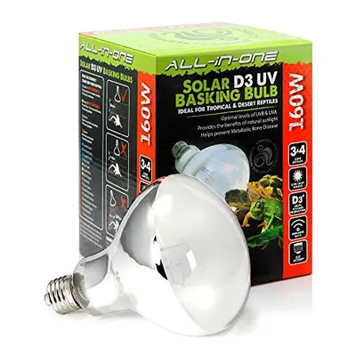 Komodo Solar D3 UV 160W Basking Bulb, Heat and Light Bulb for Reptile Habitats, Reptile Bulbs, T