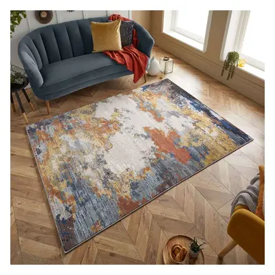 (Multi Blue/Copper, x cm) Scratch Distressed Faded Modern Area Rugs Multi Coloured Small Extra L