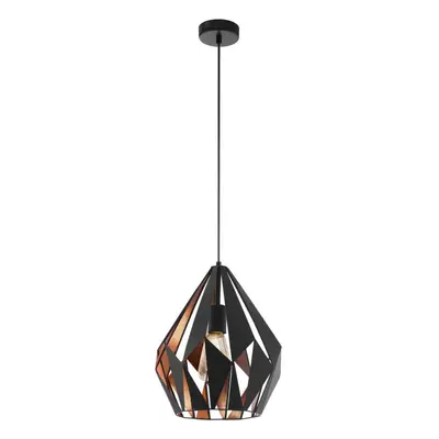 Hanging Ceiling Pendant Light Black & Copper Geometric 1x 60W E27 Feature Lamp