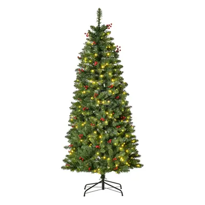 HOMCOM 5FT Prelit Pencil Christmas Tree w/ LED Light, Berry, Xmas Decoration