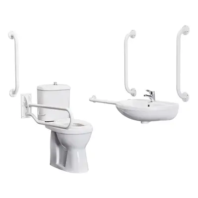 Pack - Comfort Height Pan, Cistern, Toilet Seat, Wall Mount Basin, Tap, Grab Rails & Drop Down R