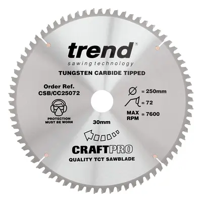 Trend CSB/CC25072 Craft Pro Negative Hook Crosscutting TCT Circular Blade for Table/Mitre Saws, 