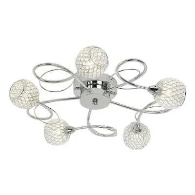 Semi Flush Ceiling Light Chrome Glass Beads Bulb Hanging Pendant Lamp Shade