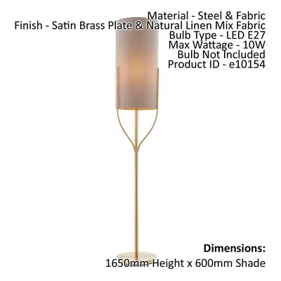 Floor Lamp Light Satin Brass & Natural Linen Mix Fabric 10W LED E27