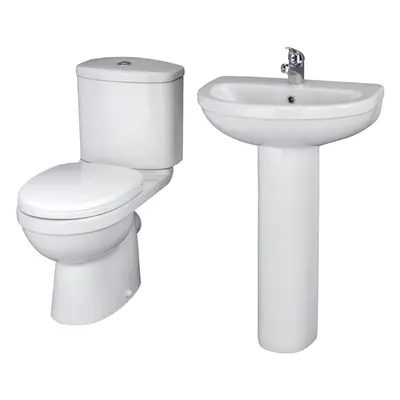 Vito Bathroom Round Ceramic Bundle with Toilet Pan, Cistern, Seat, 550mm Tap Hole Basin and Full