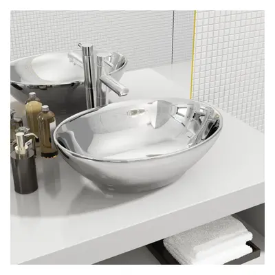 vidaXL Wash Basin 40x33x13.5cm Ceramic Silver Bathroom Washroom Sink Bowl Unit