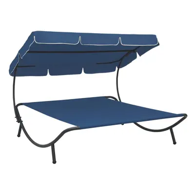 vidaXL Outdoor Lounge Bed with Canopy Blue Chaise Lounge Patio Home Garden Bed