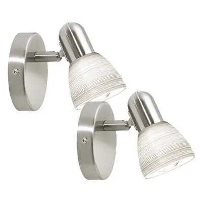 2 PACK Wall Light Colour Satin Nickel Shade White Glass Wiping Technique E14 25W