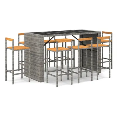 (grey, piece) vidaXL Garden Bar Set Bar Table and Chair Poly Rattan and Solid Wood Acacia