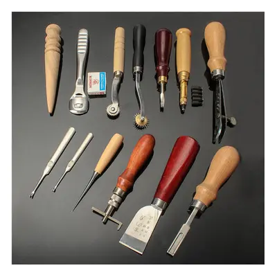 13Pcs Leather Craft Hand Awl Skiving Groover Sewing DIY Tool Kit