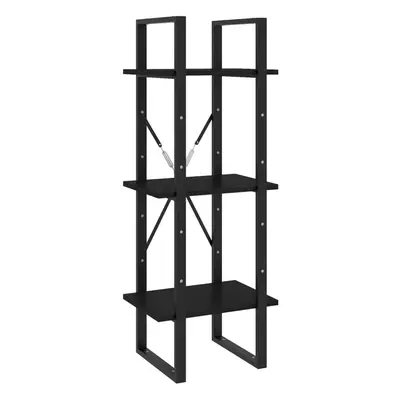 vidaXL Solid Pinewood 3-Tier Book Cabinet Black Home Storage Rack Bookcase