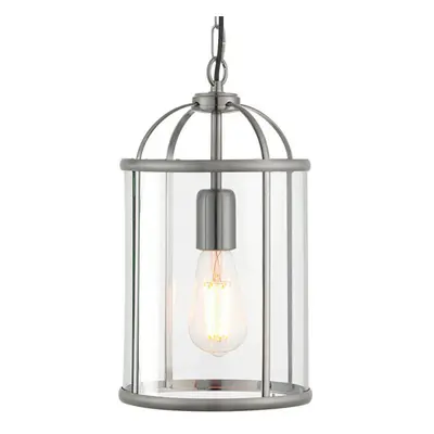 Hanging Ceiling Pendant Light Nickel & Glass Lantern Box Shade Lamp Bulb Holder