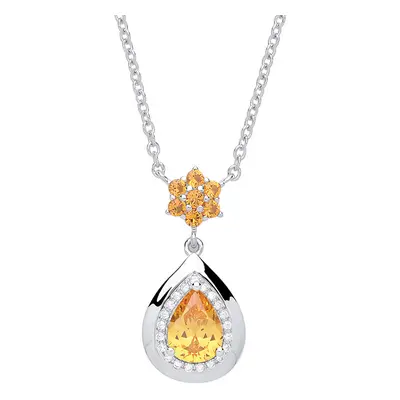 Jewelco London Ladies Sterling Silver Golden Yellow Pear Cubic Zirconia Honey Pendant Necklace i