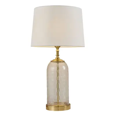 Table Lamp Solid Brass & Vintage White Linen 60W E27 GLS Base & Shade