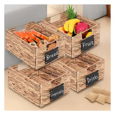 Set Of Water Hyacinth Pantry Storage Baskets Organiser With Handles