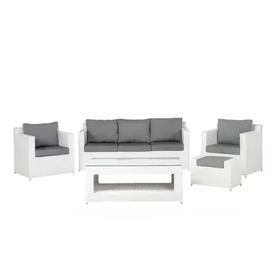 Sofa Set with Table ROMA PE Rattan White