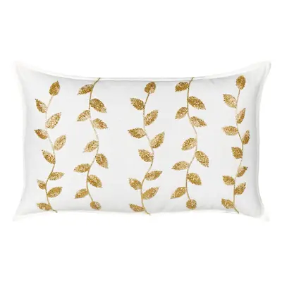 Cotton Cushion Leaves Pattern x cm White and Gold NERIUM