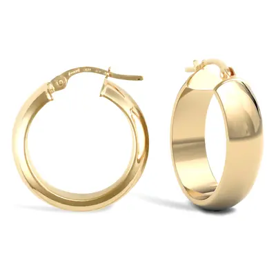 Jewelco London Ladies 9ct Yellow Gold D-Shape Wedding Band Style 6mm Hoop Earrings 20mm - JER019