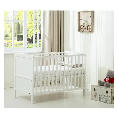 (White) MCCÂ® Wooden Baby Cot Bed "Orlando" & Water repellent Mattress