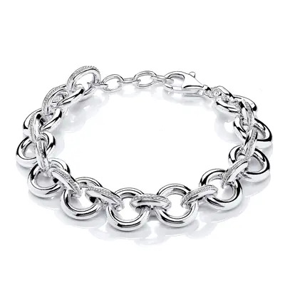 Jewelco London Ladies Rhodium Plated Sterling Silver Rope Donut Belcher Link Chain Bracelet 12mm