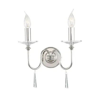 Twin Wall Light Sconce Highly Polished Nickel Finish LED E14 60W Bulb d01037