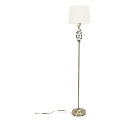 Traditional Antique Brass Standing Floor Lamp with Fabric Shade Light