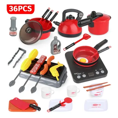 () 24/36Pcs Simulation Kitchen Cooking Pretend Play Set Educational Toy with Sound Light Effect 