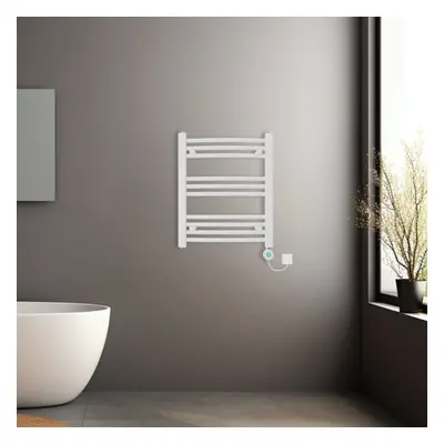 (White, 600x500mm) Prefilled Electric Heated Towel Rail Radiator Curved Thermo Smart WiFi