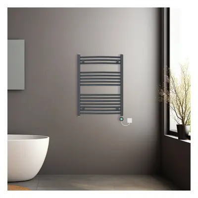 (Anthracite, 800x600mm) Pre-filled Electric Curved Heated Towel Rail Radiator Thermostatic