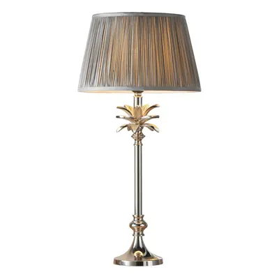 Table Lamp Polished Nickel & Charcoal Grey Silk 60W E27 Bedside Light