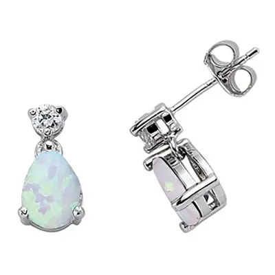 Jewelco London Ladies Sterling Silver Pear Opal & Cubic Zirconia Tears of Joy Stud Drop Earrings