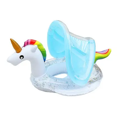 (unicorn sunshade) Inflatable Circle Baby Infant Float Pool Swimming Ring Sunshade Floating Seat