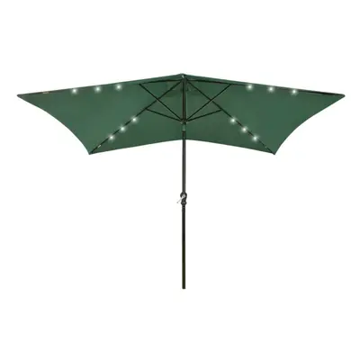 vidaXL Parasol with LEDs and Steel Pole Green Garden Parasol Beach Umbrella