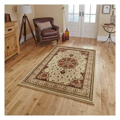 (200x290cm) Heritage Traditional Medallion Rugs in Cream Red Soft Powerloomed Mats