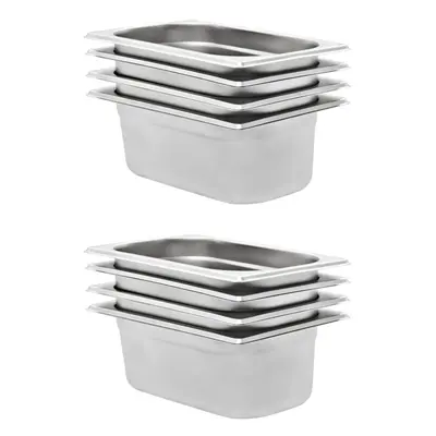 vidaXL 8x Gastronorm Containers GN 1/4 100mm Stainless Steel Stackable Tray