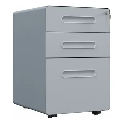 Vinsetto Drawer Modern Steel Filing Cabinet w/ Wheels Lock Pencil Box Grey