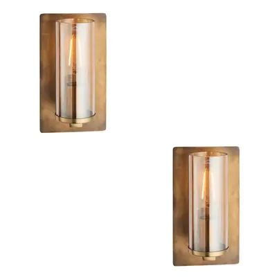 2 PACK Antique Brass Patina Wall Lamp Light & Champagne Glass Shade 10W E27 LED