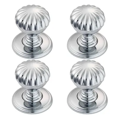 4x Flower Design Textured Cupboard Door Knob 31mm Diameter Polished Chrome