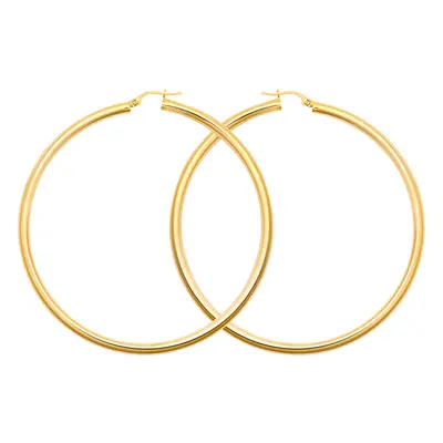 Jewelco London Ladies 9ct Yellow Gold Polished 3mm Hoop Earrings 65mm - JER179F