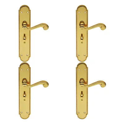 4x PAIR Beaded Pattern Handle on Bathroom Backplate x 50mm Polished Brass