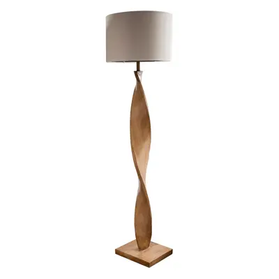 Floor Lamp Light Oak Effect Resin & Natural Linen 10W LED E27 Base & shade