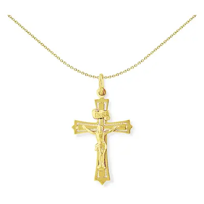 Jewelco London 9ct Yellow Gold Crucifix INRI Jesus Cross Charm Pendant - 22x38mm - CRNR02009