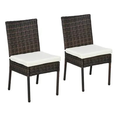 Outsunny PCs Rattan Garden Chairs with Cushion, Wicker Dining Chairs, Brown