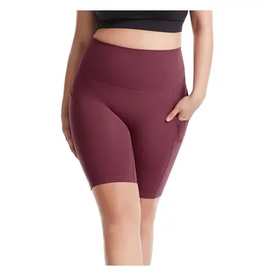 (Burgundy, XL) Women Yoga Pants with Pockets High Waist Sporty Leggings