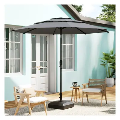 (Light Grey, 35L Water Tank with Wheels) 3-Tier Garden Parasol Sun Shade Tilting Umbrella