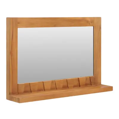 vidaXL Solid Teak Wood Wall Mirror with Shelves Wooden Cosmetic Wall Organiser