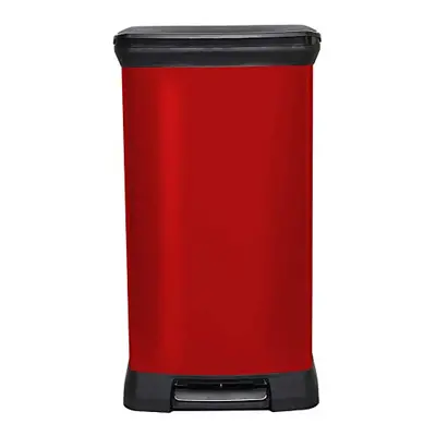 Curver Metal Effect 70% Recycled Kitchen Pedal Touch Deco Bin Litres - Red