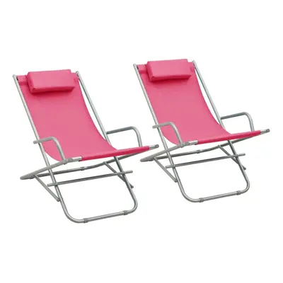 vidaXL 2x Rocking Chairs Steel Pink Folding Camping Swing Chair Sun Lounger